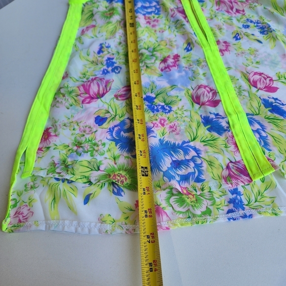 Poly Poly Yellow Floral Zip Sheer Blouse Retro Bright Boho Chic Sz M - Picture 10 of 11